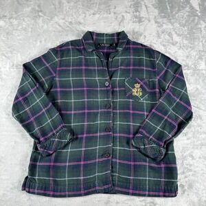 Lauren Ralph Lauren Plaid Flannel Pajama Top Women Medium Green Preppy Old Money